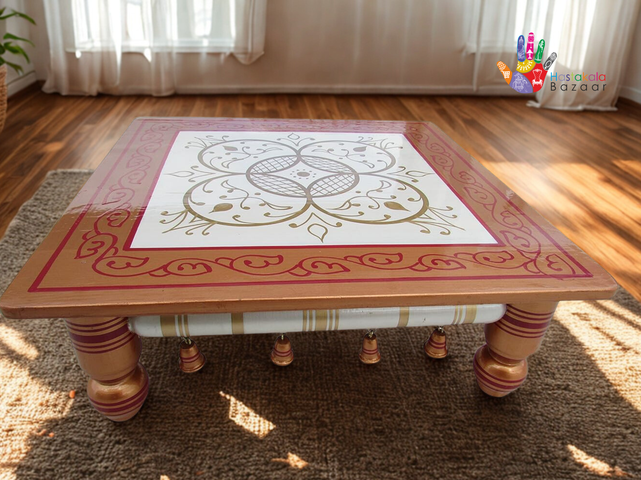 Teak Wood Chowki - Size - 18 x 18 x 7 Inch