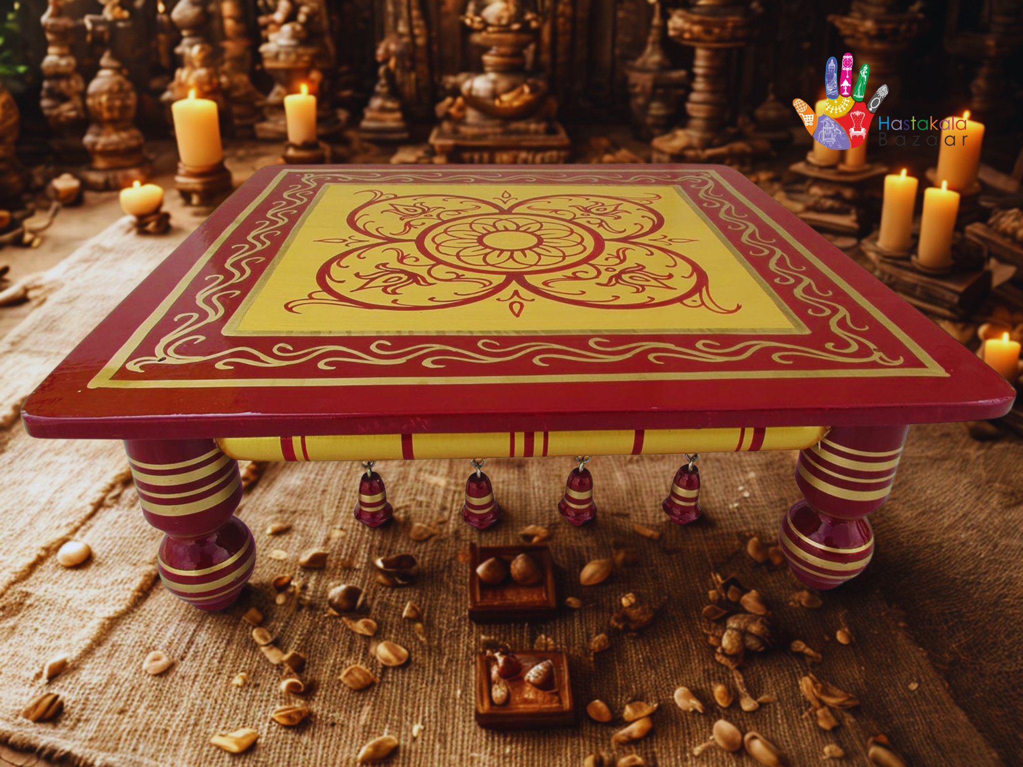 Teak Wood Chowki - Size - 18 x 18 x 7 Inch